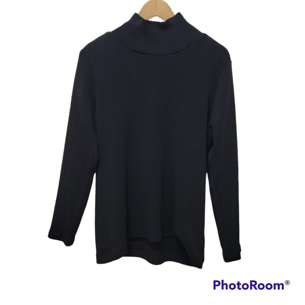 Neiman Marcus Black Wool Rib Knit Mock Neck Sweater Long Sleeve Medium - Picture 1 of 6